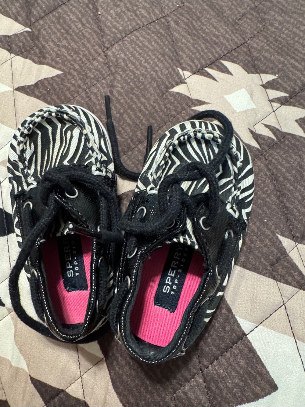 Sperry Kids Zebra-Print Lace-Up Sneakers in Black & White with Pink Insole